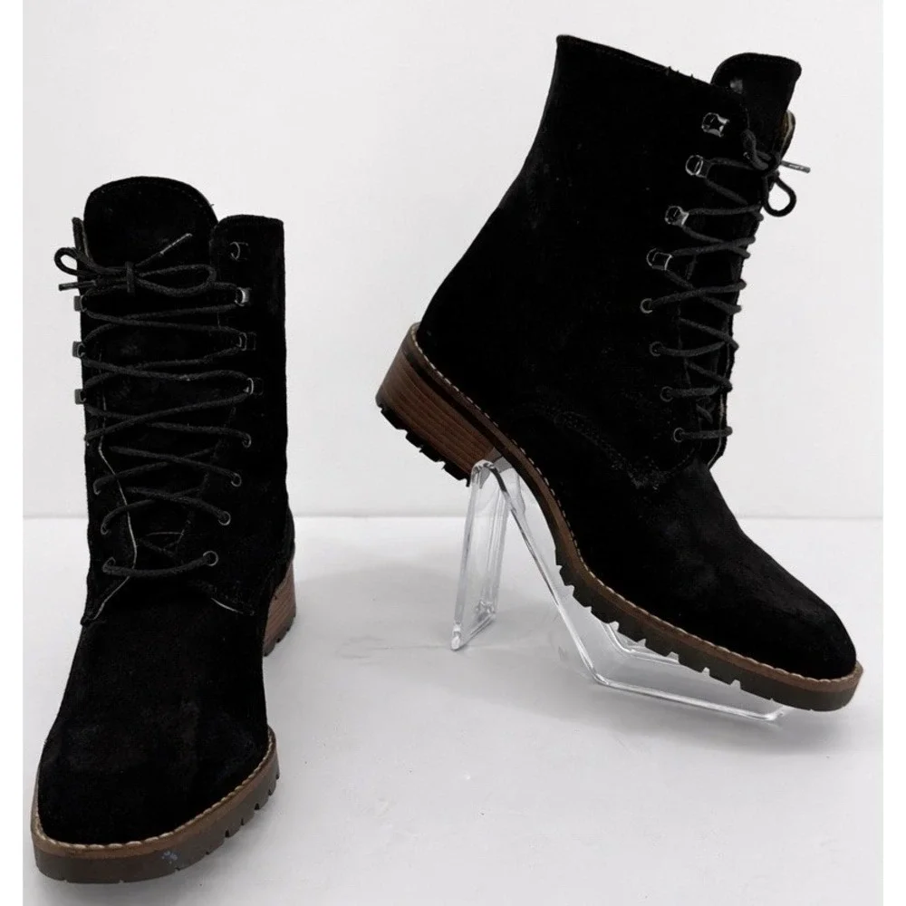 Andre Assous Black Suede Lace-Up Ankle Boots Made in Italy EU 36 US 6